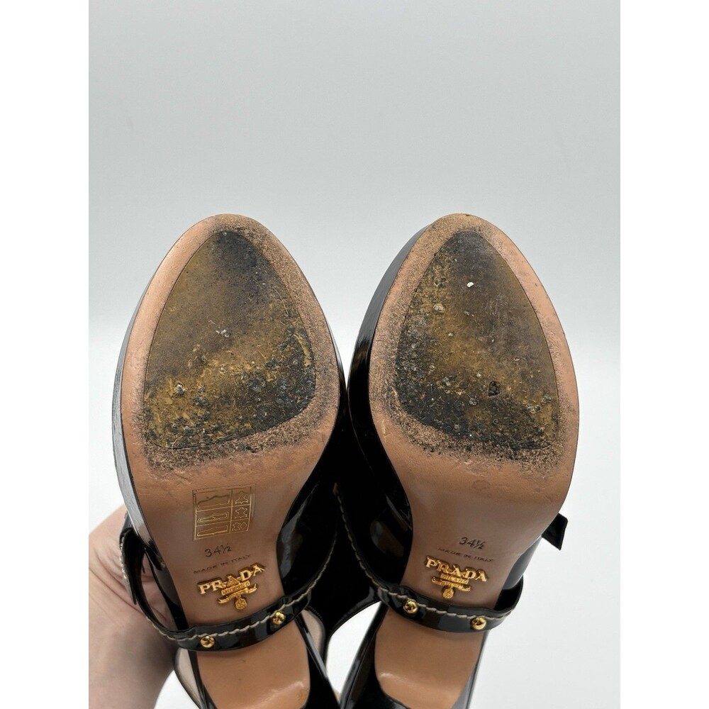 Prada S/S 2009 Black Patent Leather Heels Ribbon Detail Peep Toe Sz EU 34.5 - Picture 12 of 13
